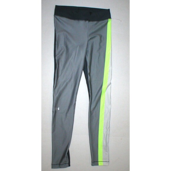 Womens S Under Armour Heat Gear Pants Leggings New Run Pilates NWT Gray Yellow - Picture 1 of 4